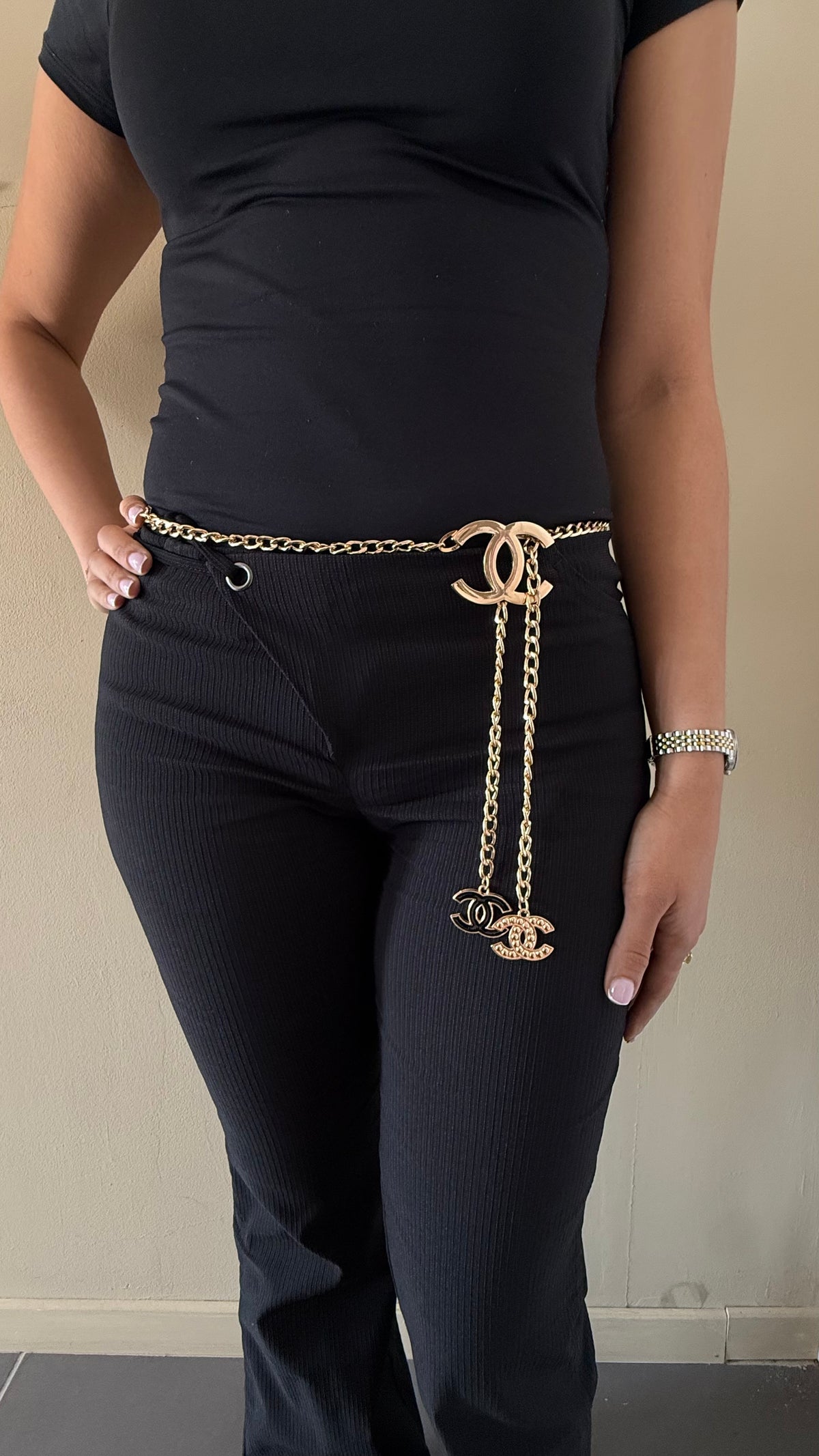 Ceinture chaîne dorée à double pendentif