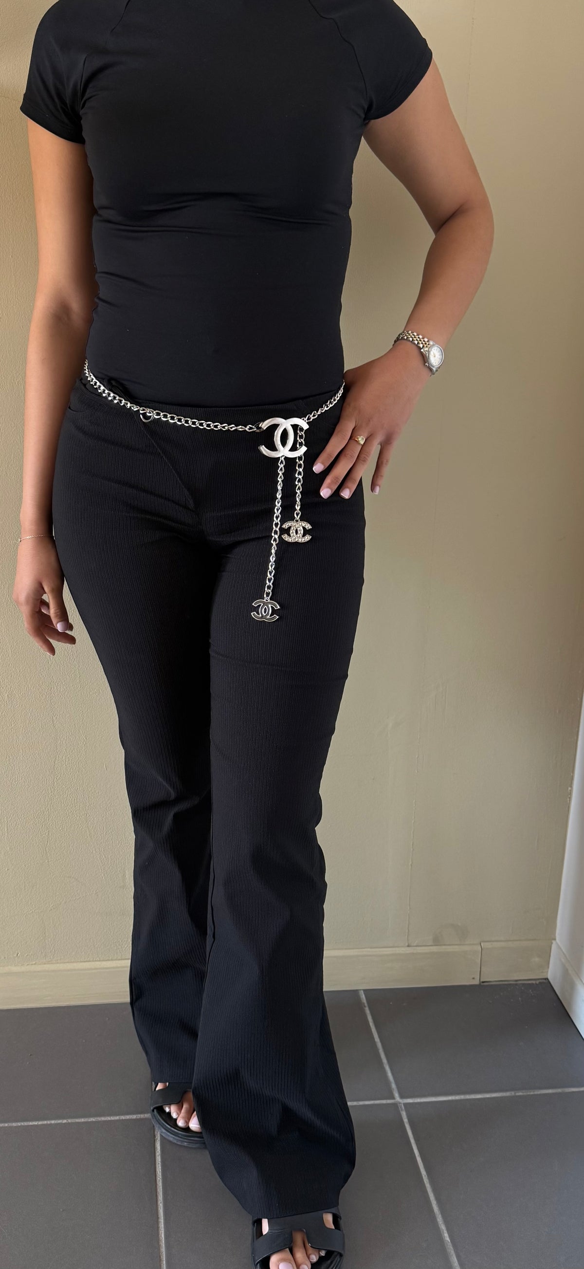 Ceinture chaîne argentée à double pendentif